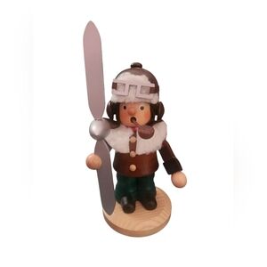 CHRISTIAN ULBRICHT Aviator Airplane Propeller Smoker Wood Figurine Germany